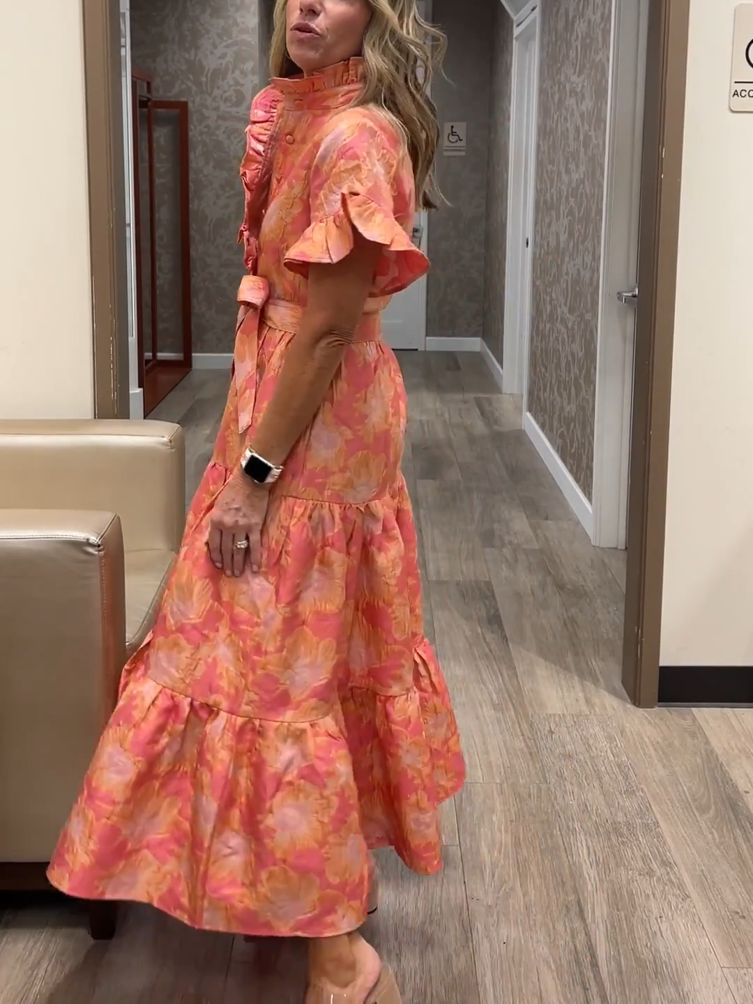 Stylish Ruffle Short Sleeve Tie Waist Dress