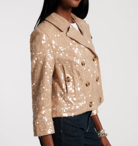 Women's Natural Sequin Moto Jacket
