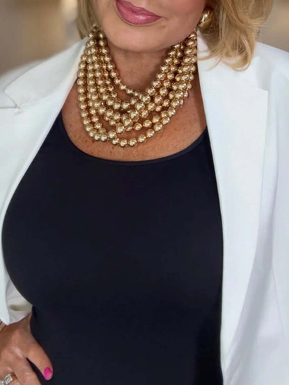 Gold Bead Statement Layered Necklace