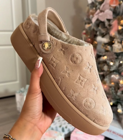 Printed fleece-lined snow slippers