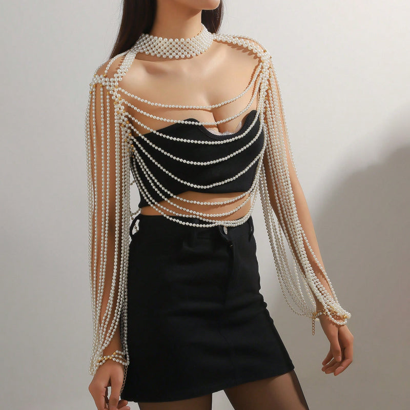 Faux Pearl Body Chain For Wedding, Dance Parties, Banquets, Fashion Show