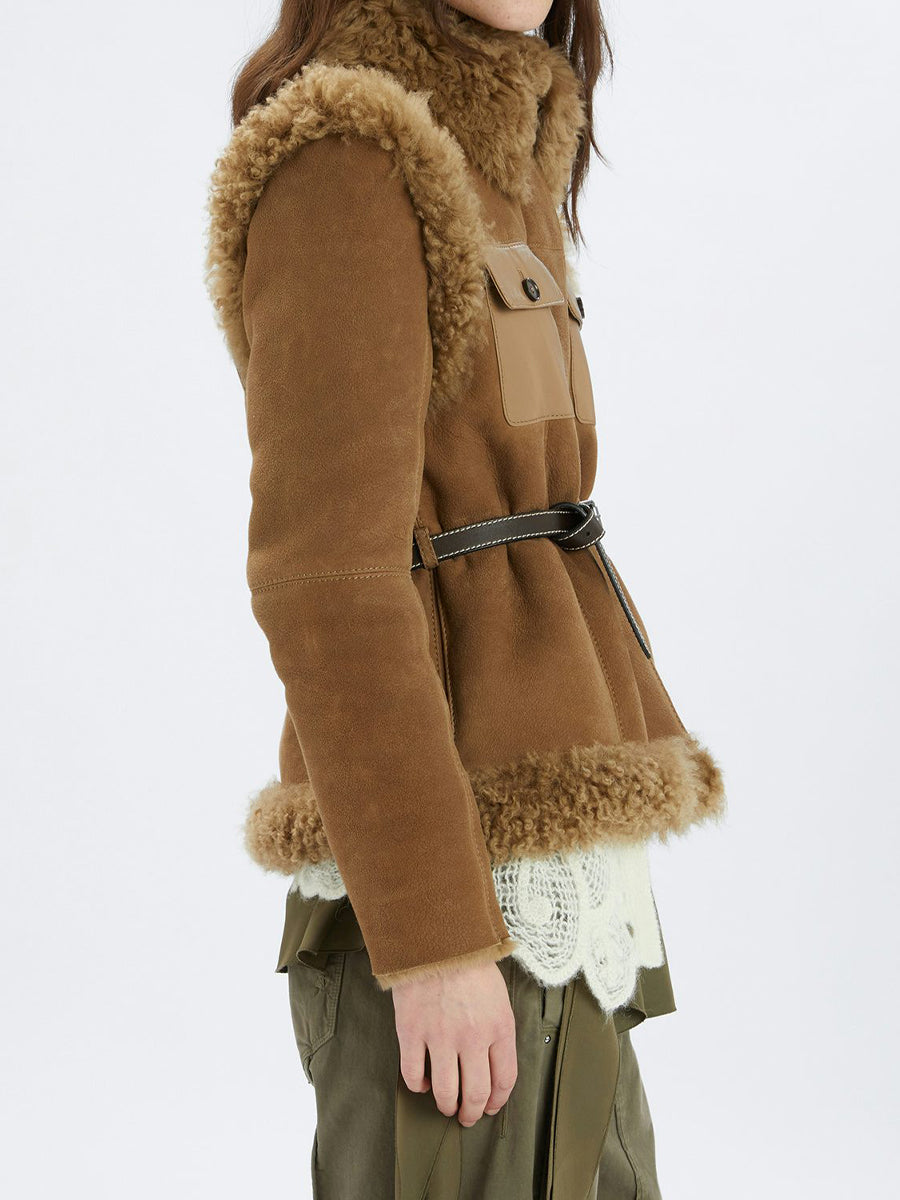 Notched Collar Suede & Shearling Jacket