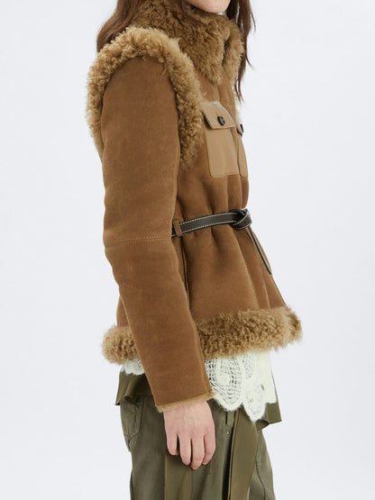 Notched Collar Suede & Shearling Jacket
