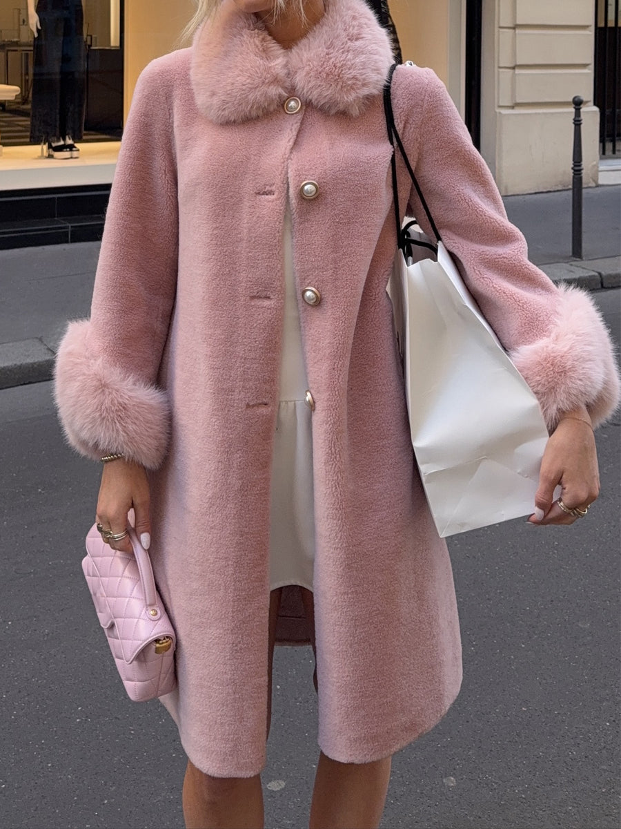 Faux Fur Pearl Buttons Teddy Coat