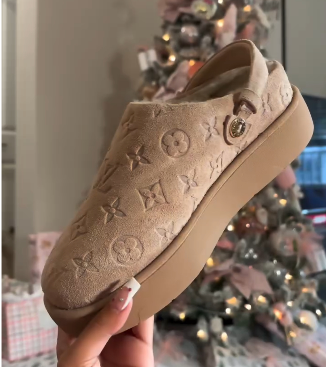 Printed fleece-lined snow slippers