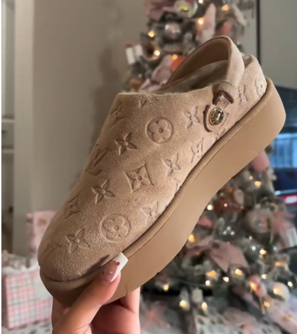 Printed fleece-lined snow slippers