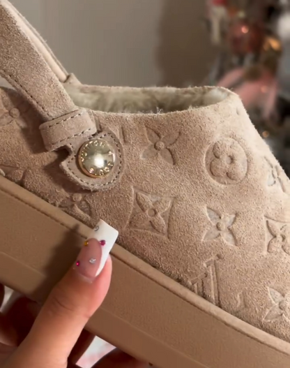 Printed fleece-lined snow slippers