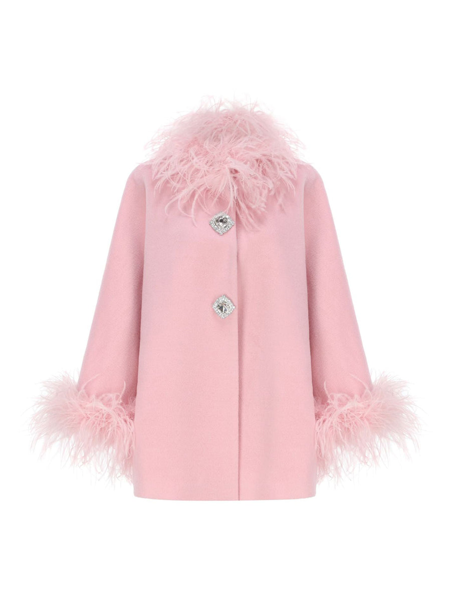 Shinny Fur Sleeves Feather Coat