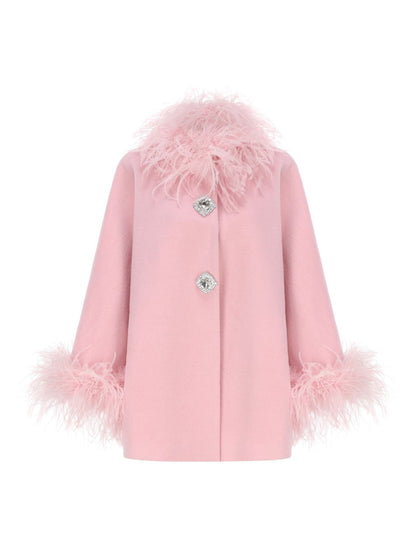 Shinny Fur Sleeves Feather Coat