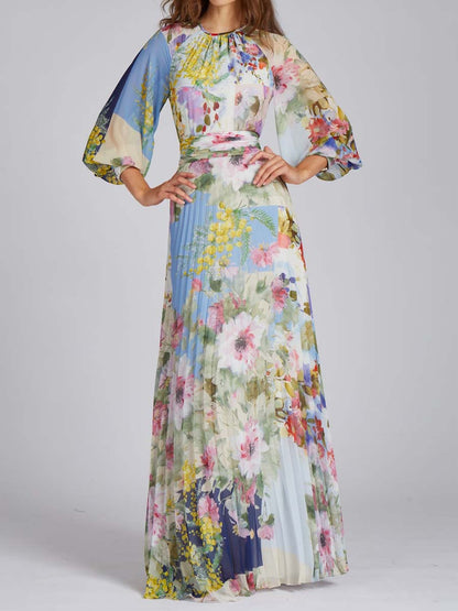 Chiffon Floral Elegant Pleated Dress