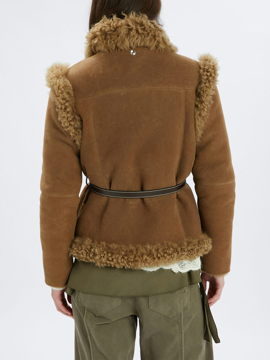 Notched Collar Suede & Shearling Jacket