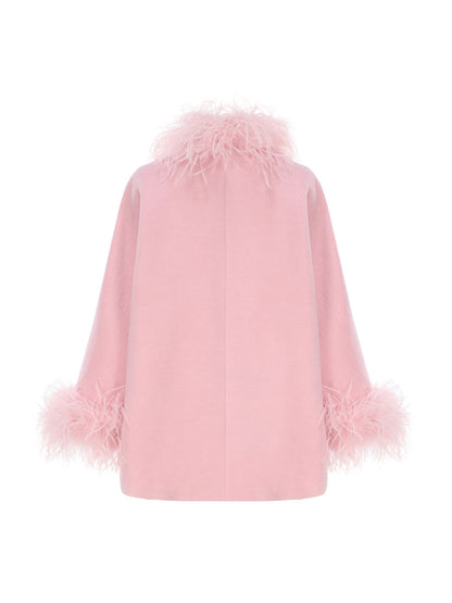 Shinny Fur Sleeves Feather Coat