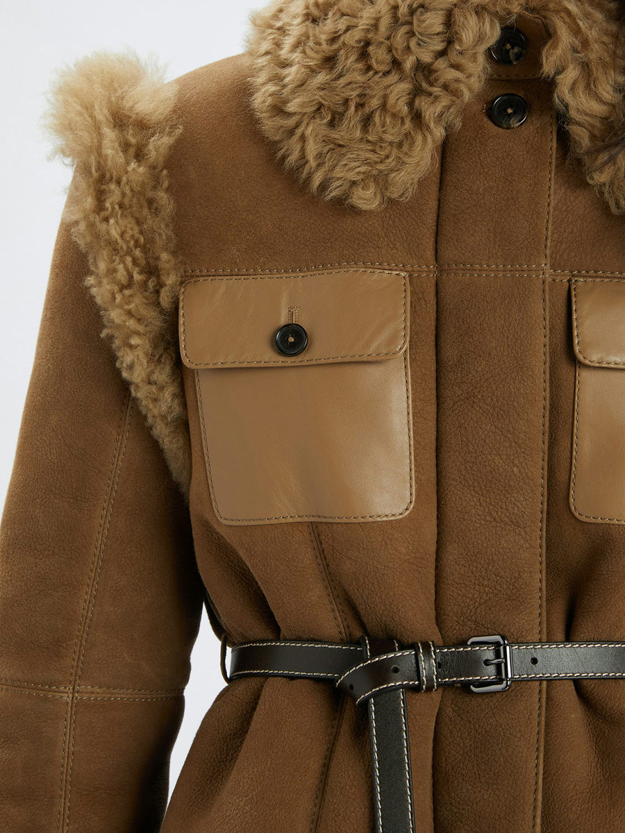 Notched Collar Suede & Shearling Jacket