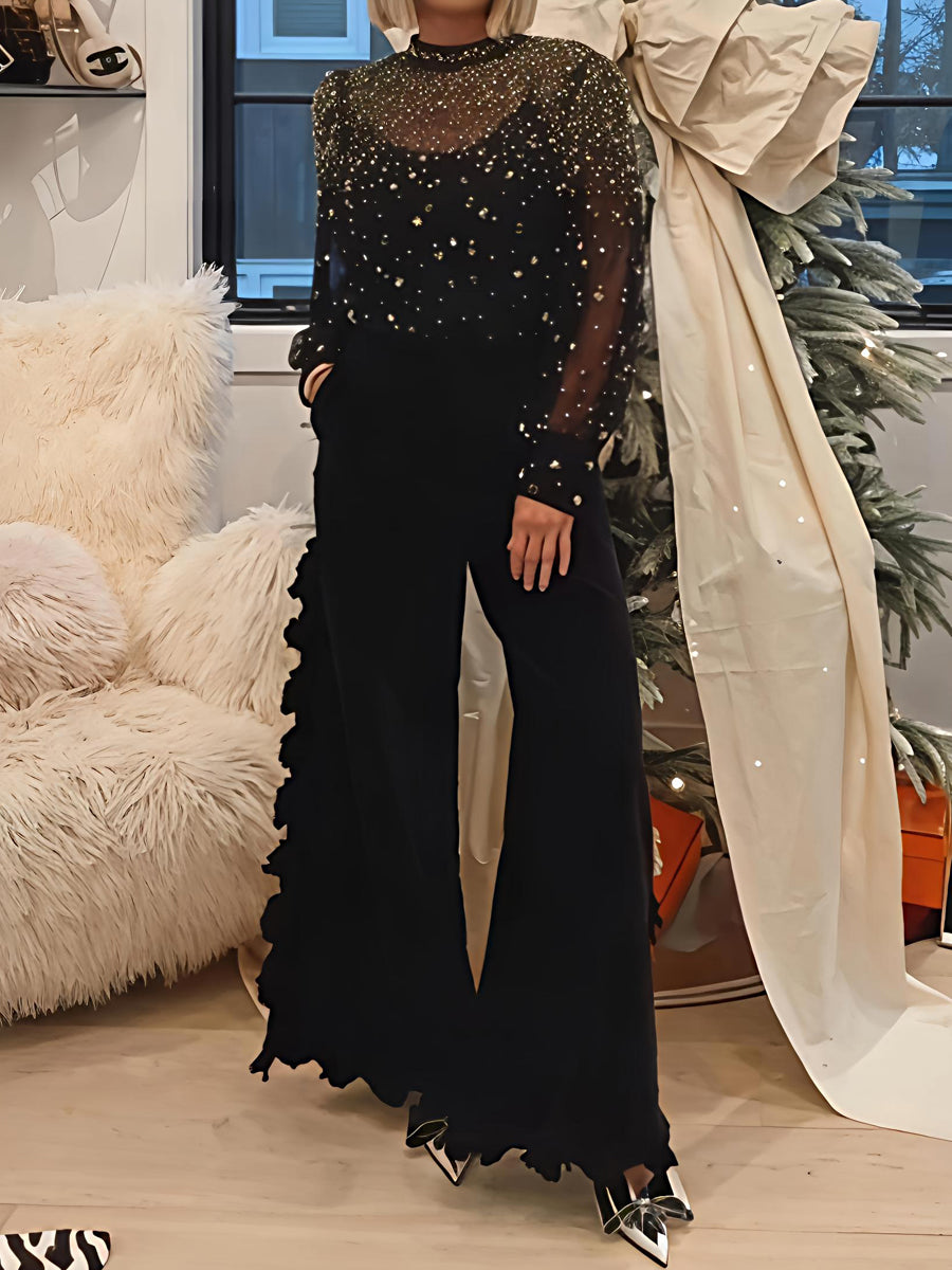 Fringed Velvet Flowy Wide-leg Trousers