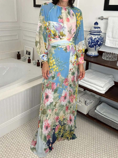 Chiffon Floral Elegant Pleated Dress