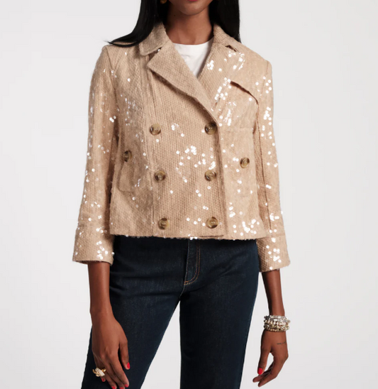 Women's Natural Sequin Moto Jacket