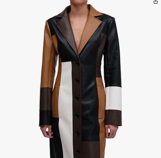 Women's color-blocked faux leather jacket