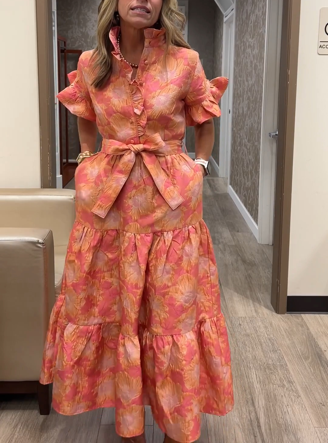 Stylish Ruffle Short Sleeve Tie Waist Dress