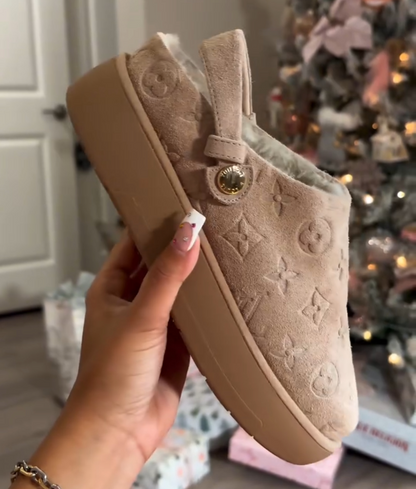 Printed fleece-lined snow slippers