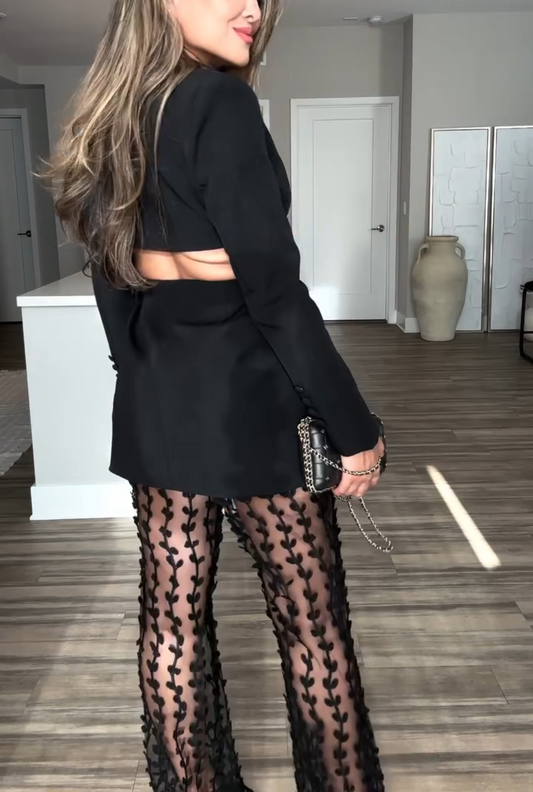 Long sleeve waist-baring two-piece suit