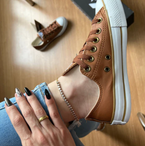 【Exclusive Promotion - Last Few Items】omen's Caramel-Colored Faux Leather Sneakers