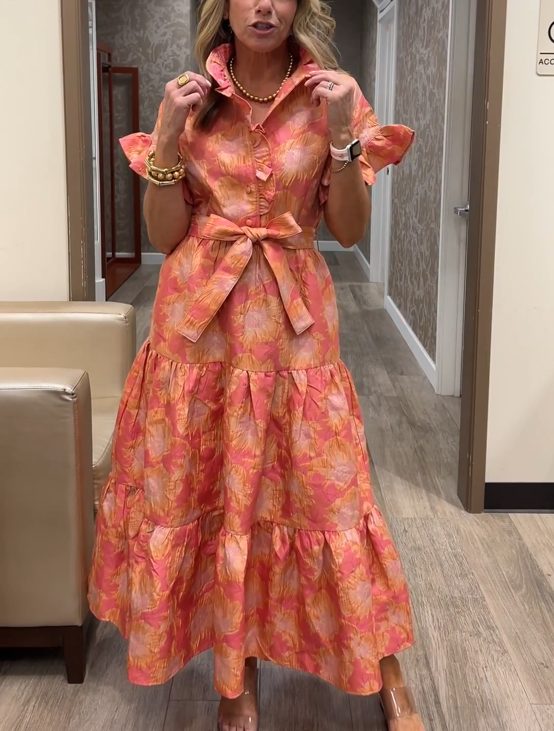 Stylish Ruffle Short Sleeve Tie Waist Dress